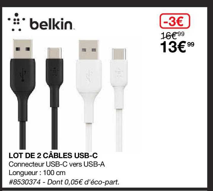 lot de 2 câbles usb-c belkin