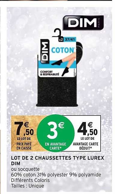 lot de 2 chaussettes type lurex dim