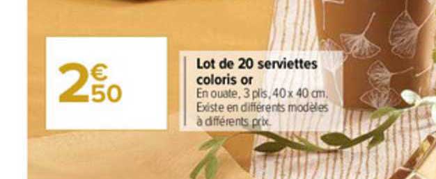 lot de 20 serviettes coloris or