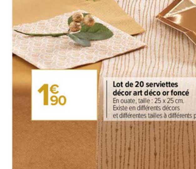 lot de 20 serviettes décor art déco or foncé