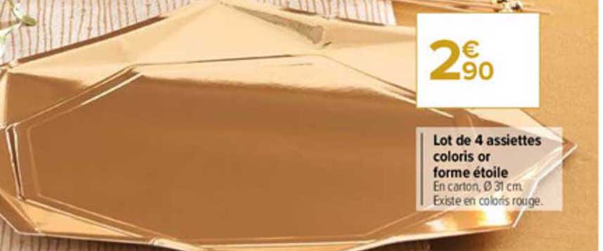 lot de 4 assiettes coloris or forme étoile