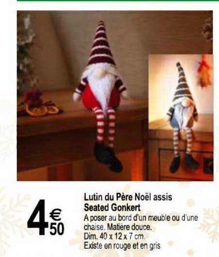 lutin du père noël assis seated gonkert
