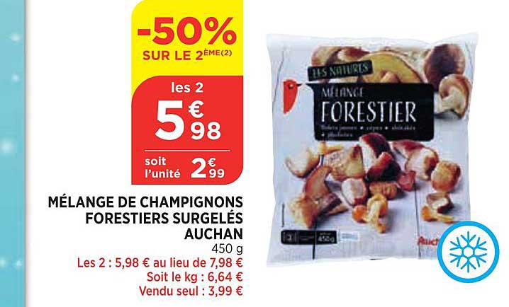 mélange de champignons forestières surgelés auchan -50% sur le 2ème