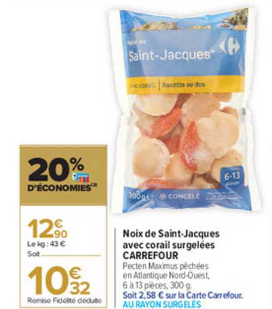 noix de saint-jacques avec corail surgelées carrefour