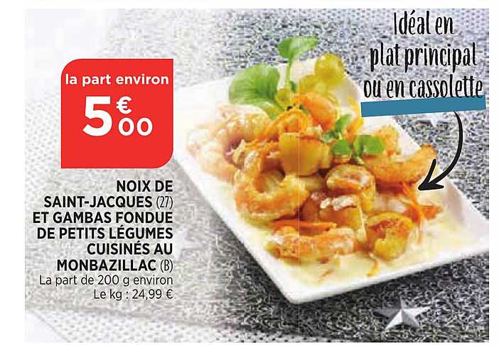 noix de saint jacques et gambas fondu de petits légumes cuisinées au monbazillac