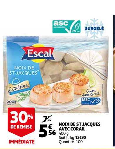 noix de st jacques avec corail escal