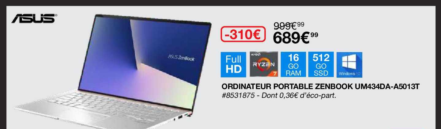 ordinateur portable zenbook um434da-a5012t asus