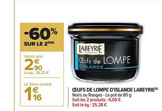 œufs de lompe d'islande labeyrie -60% sur le 2ème