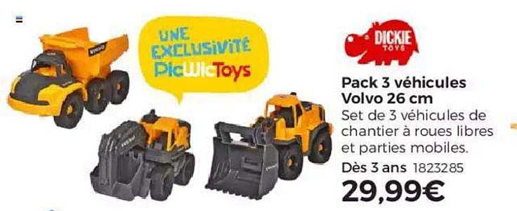 pack 3 véhicules volvo 26 cm