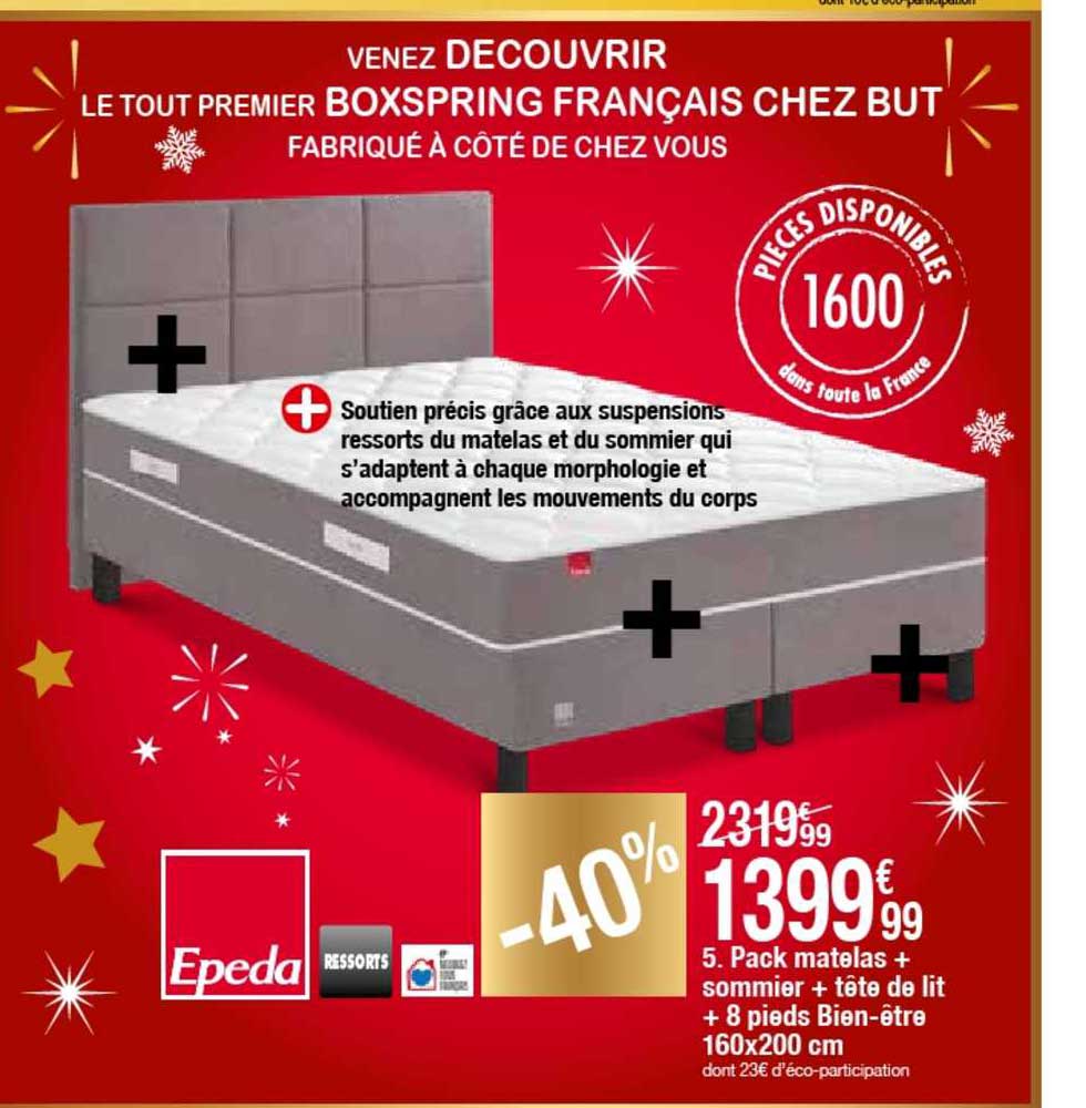 pack matelas + sommier + tête de lit + 8 pieds bien-être 160x200 cm epeda