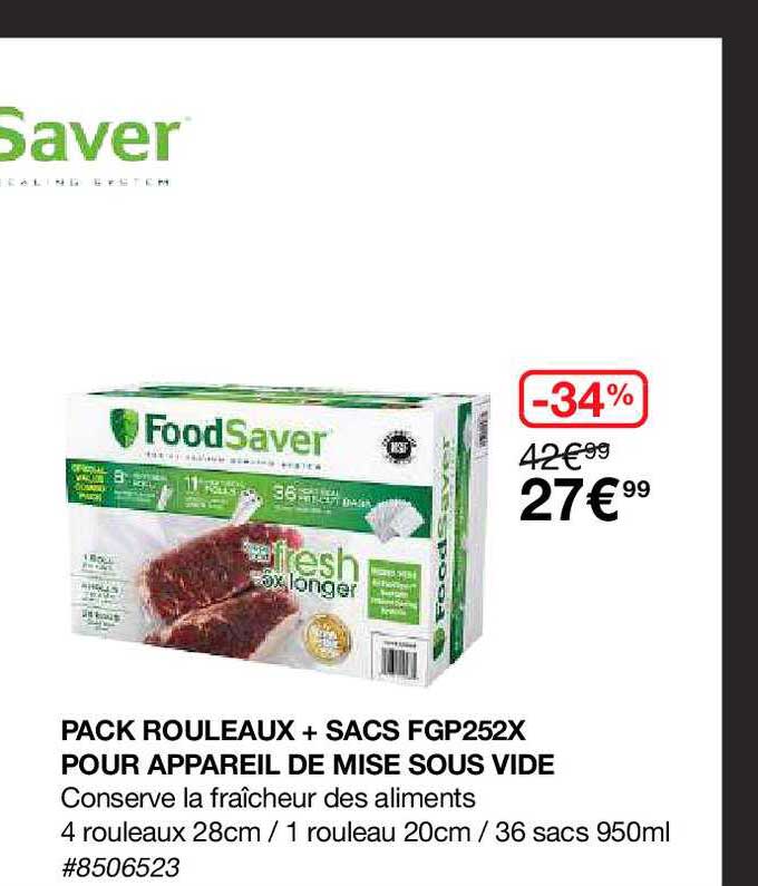 pack rouleaux + sacs fgp252x pour appareil de mise sous vide foodsaver