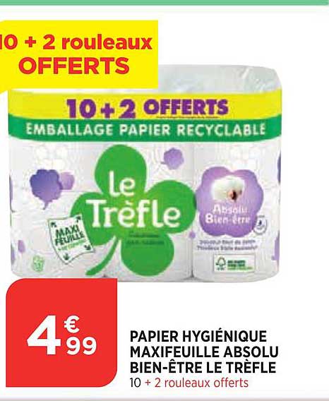 papier hygiénique maxifeuille absolu bien être le trèfle