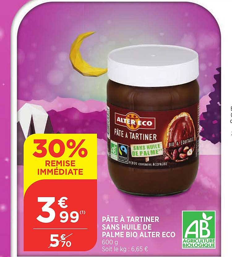 pâte à tartiner sans huile de palme bio alter eco 30% de remise immédiate