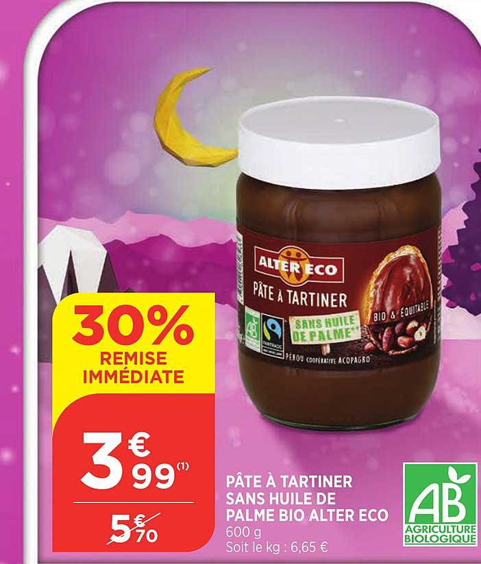 pâte à tartiner sans huile de palme bio alter eco