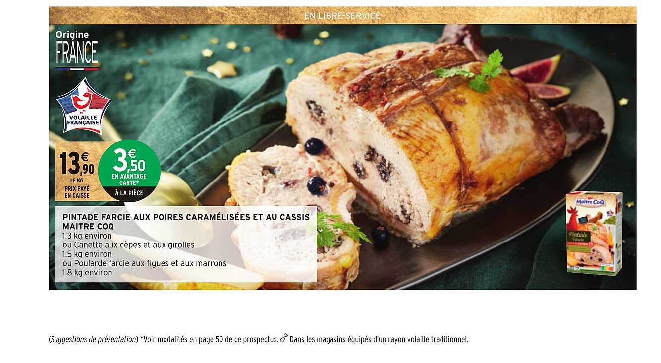 pintade farcie aux poires caramélisées et au cassis maître coq