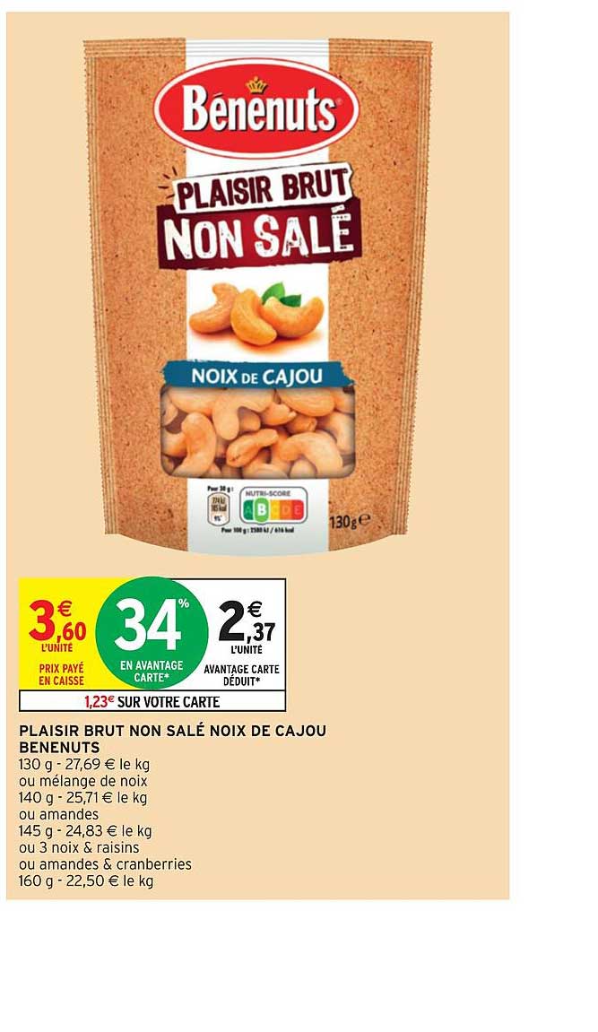 plaisir brut non salé noix de cajou benenuts