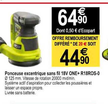 ponceuse excentrique sans fil 18v one+ r18ros-0 ryobi
