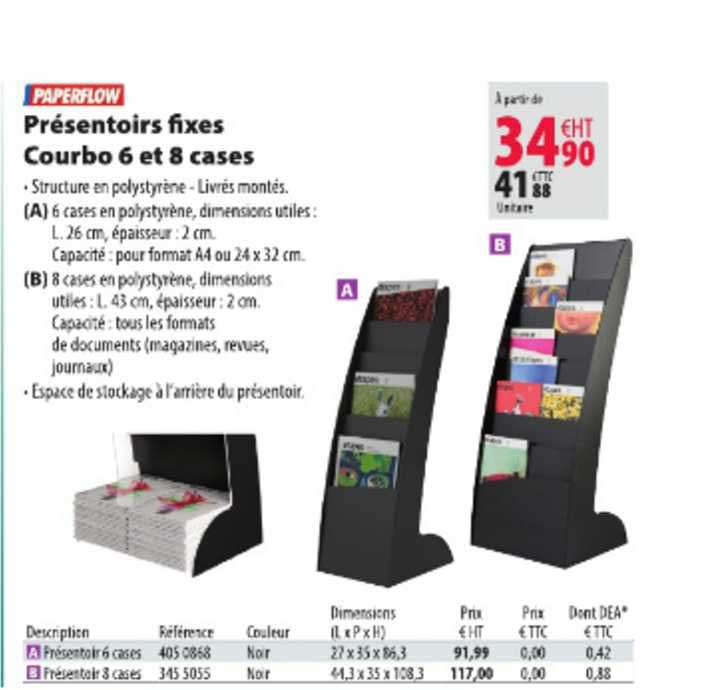 présentoirs fixe courbo 6 et 8 cases paperflow