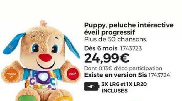 puppy, peluche interactive éveil progressif
