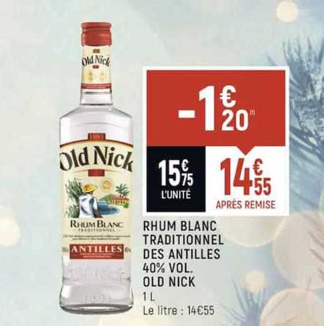 rhum blanc traditionnel des antilles 40% vol. old nick
