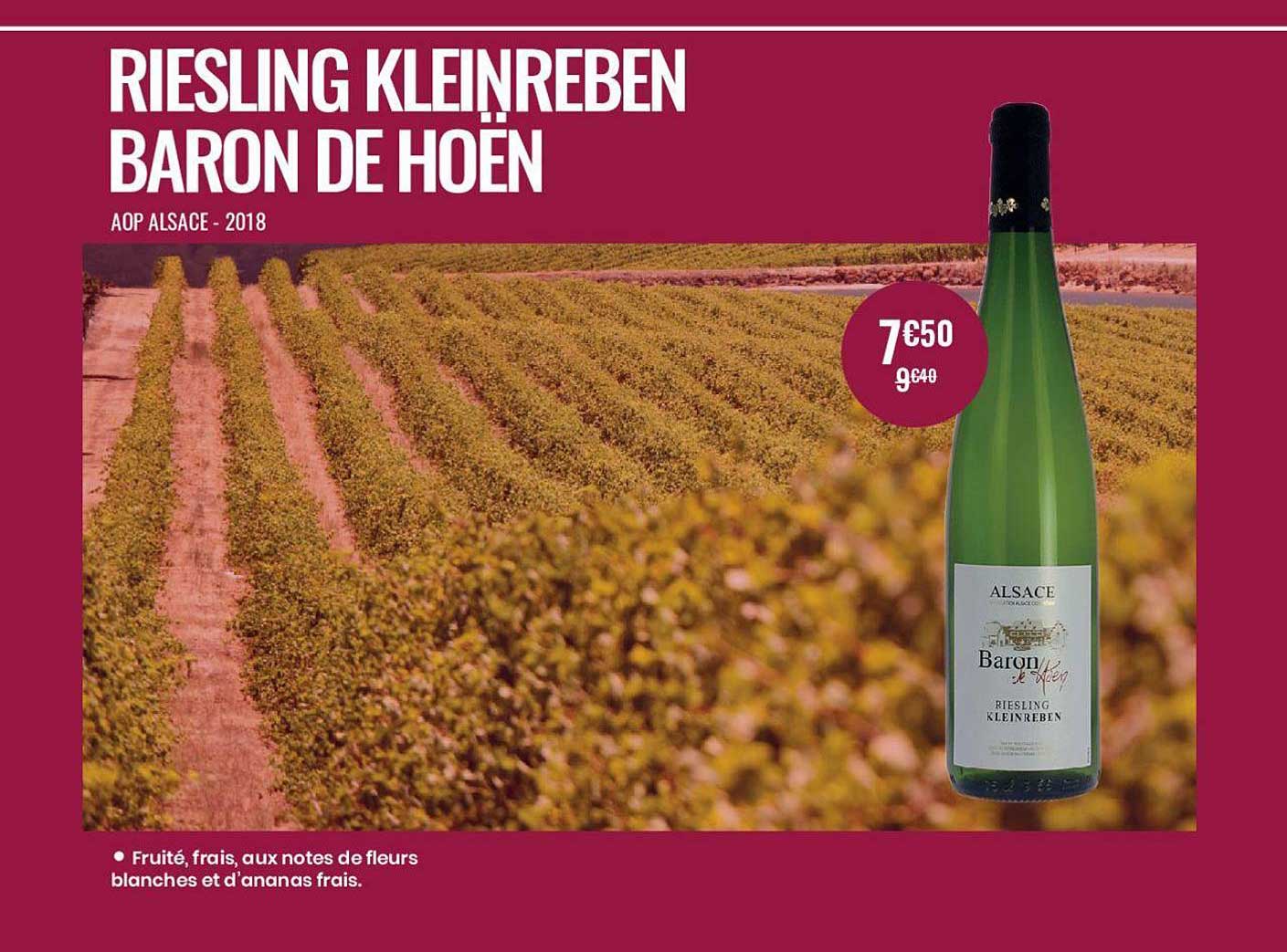 riesling kleinreben baron de hoën aop alsace 2018