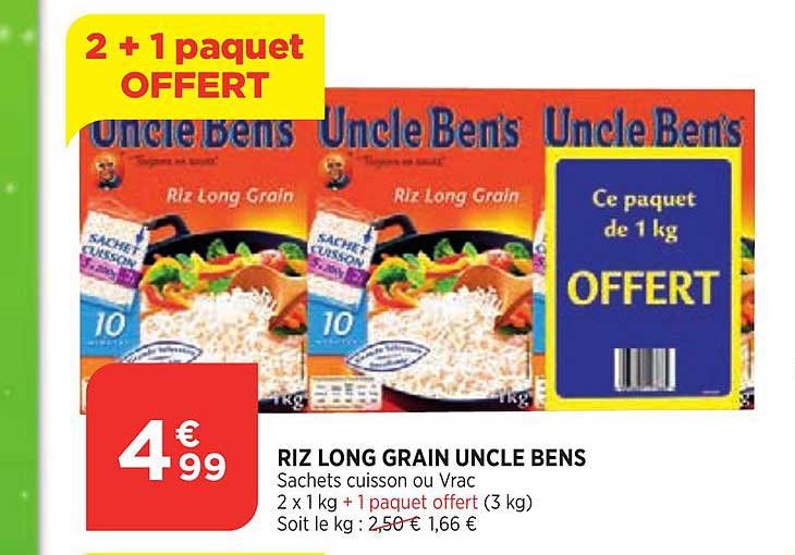 riz long grain uncle bens 2+1 offert