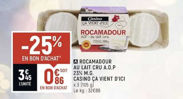 rocamadour au lait cru aop 23% m.g. casino ça vient d'ici