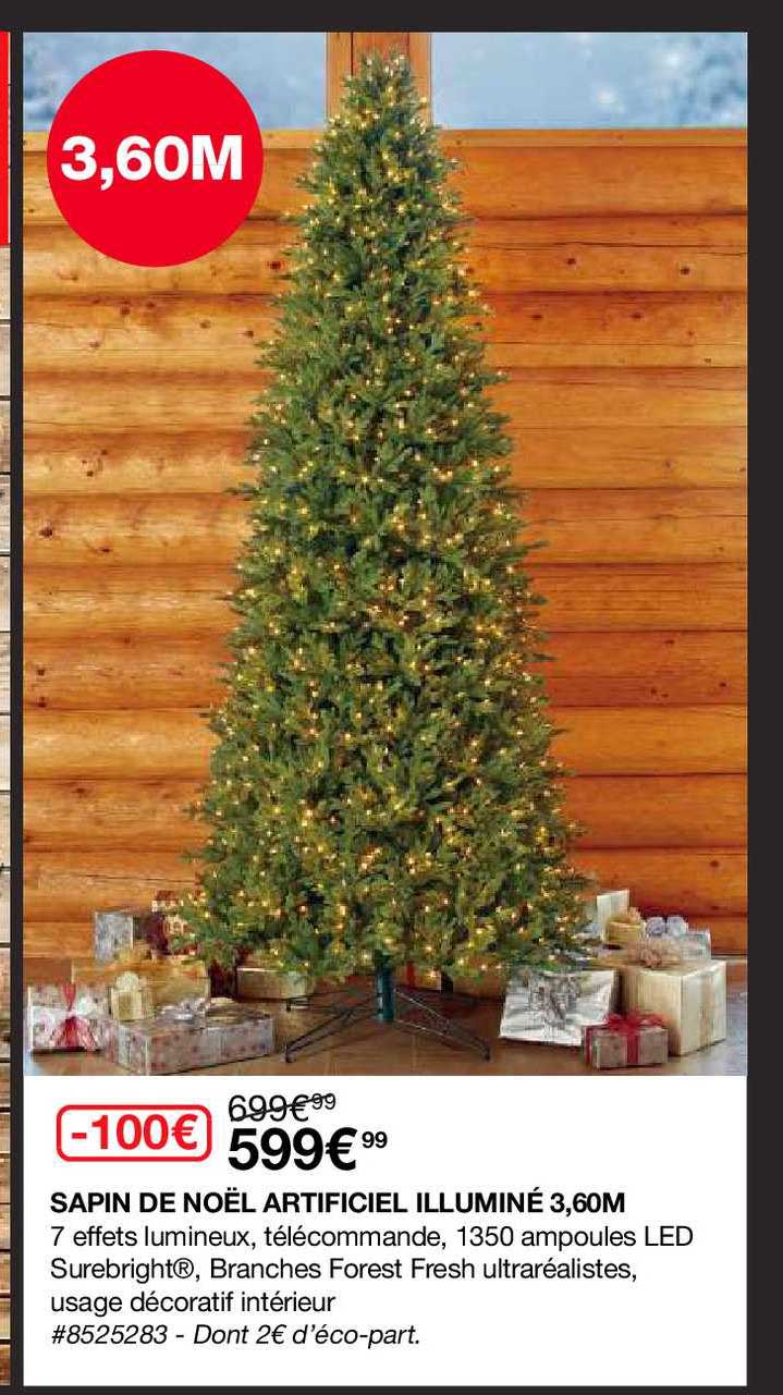 sapin de noël artificiel illuminé 3,6m