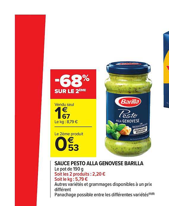 sauce pesto alla genovese barilla -68% sur le 2ème