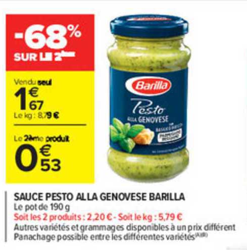 sauce pesto alla genovese barilla -68% sur le 2ème