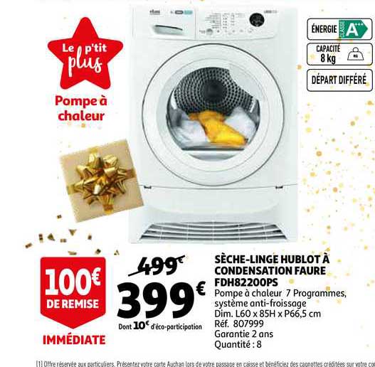 sèche-linge hublot à condensation faure fdh82200ps