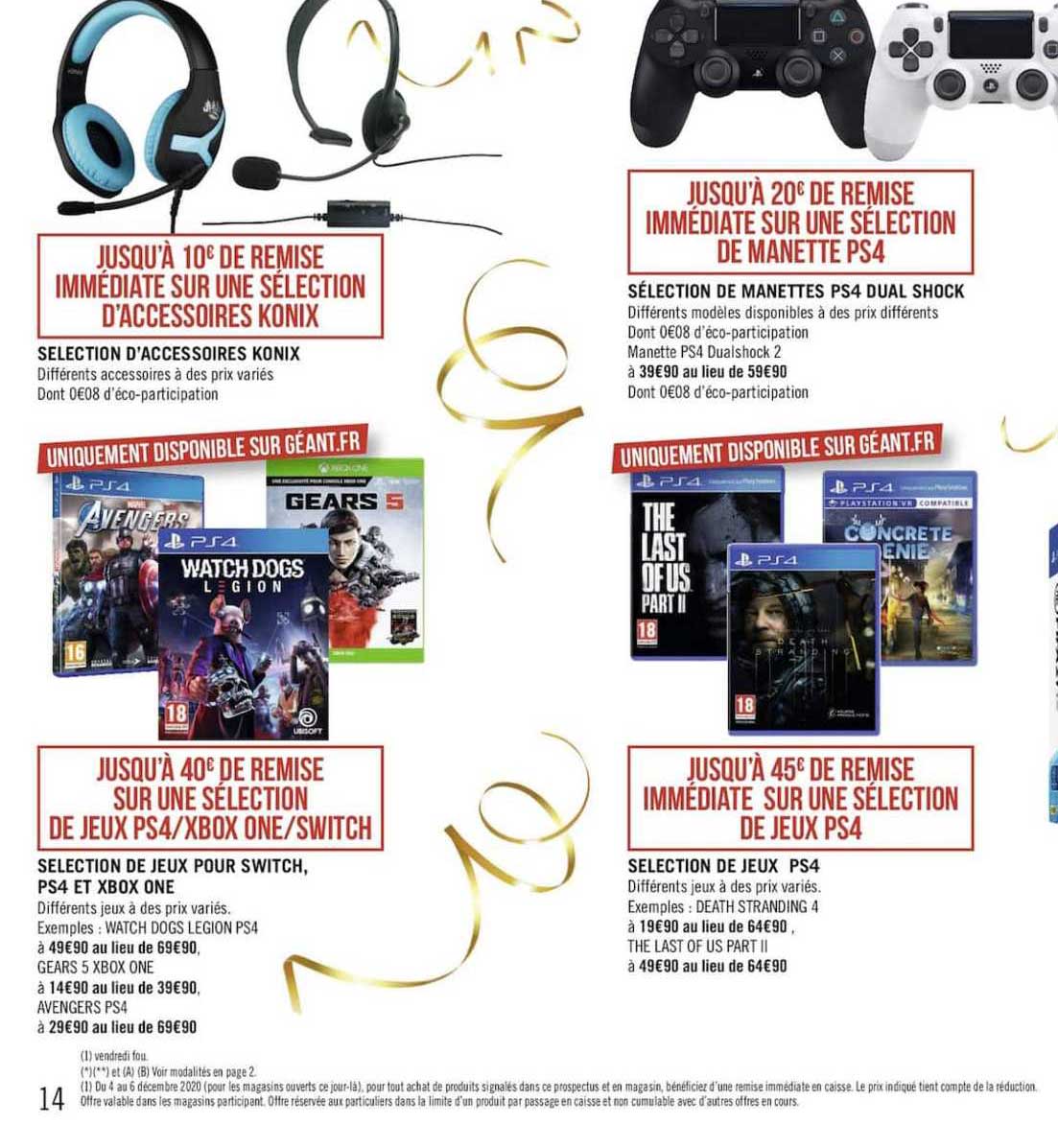 selection d'accessoires konix, selection de jeux pour switch, ps4 et xbox one, selection de jeux ps4