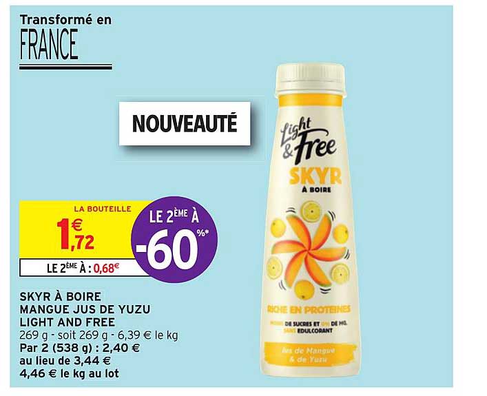 skyr à boire mangue jus de yuzu light and free