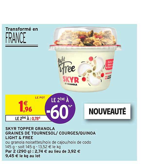 Skyr Topper Granola Graines De Tournesol-courges-quinoa Light & Free