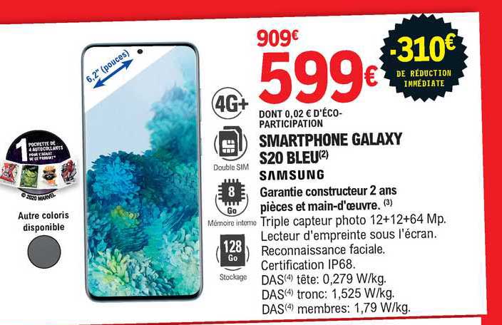 smartphone galaxy s20 bleu samsung