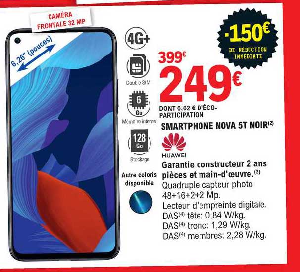smartphone nova 5t noir huawei