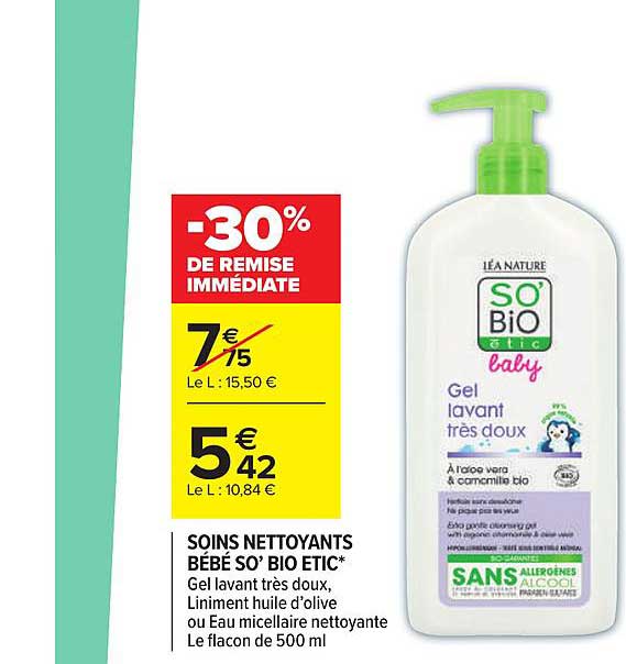 soins nettoyants bébé so'bio etic -30% de remise immédiate