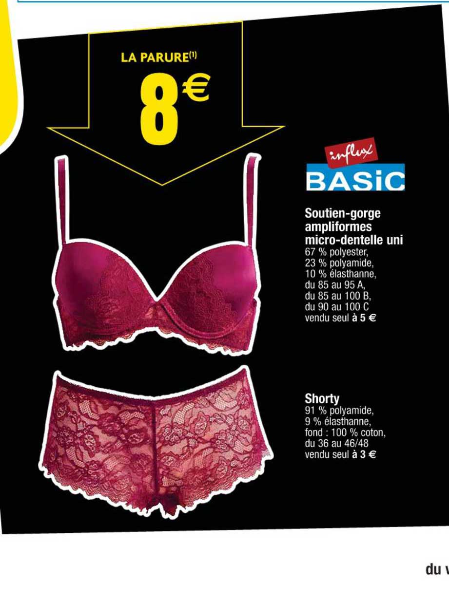 soutien-gorge ampliformes micro dentelle uni, shorty influx basic