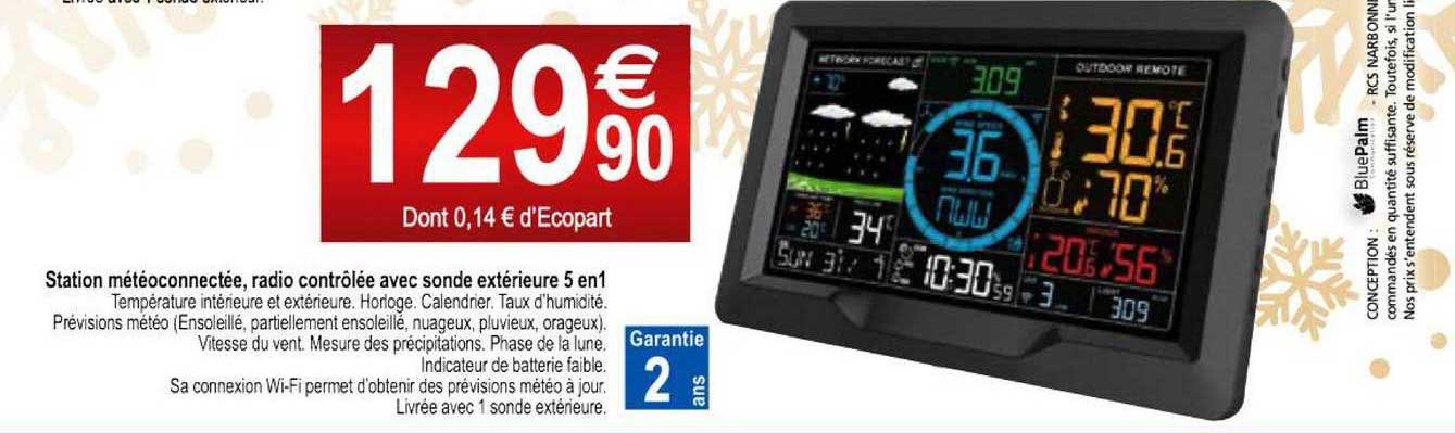 station météoconnectée, radio contrôlée avec sonde extérieure 5 en 1