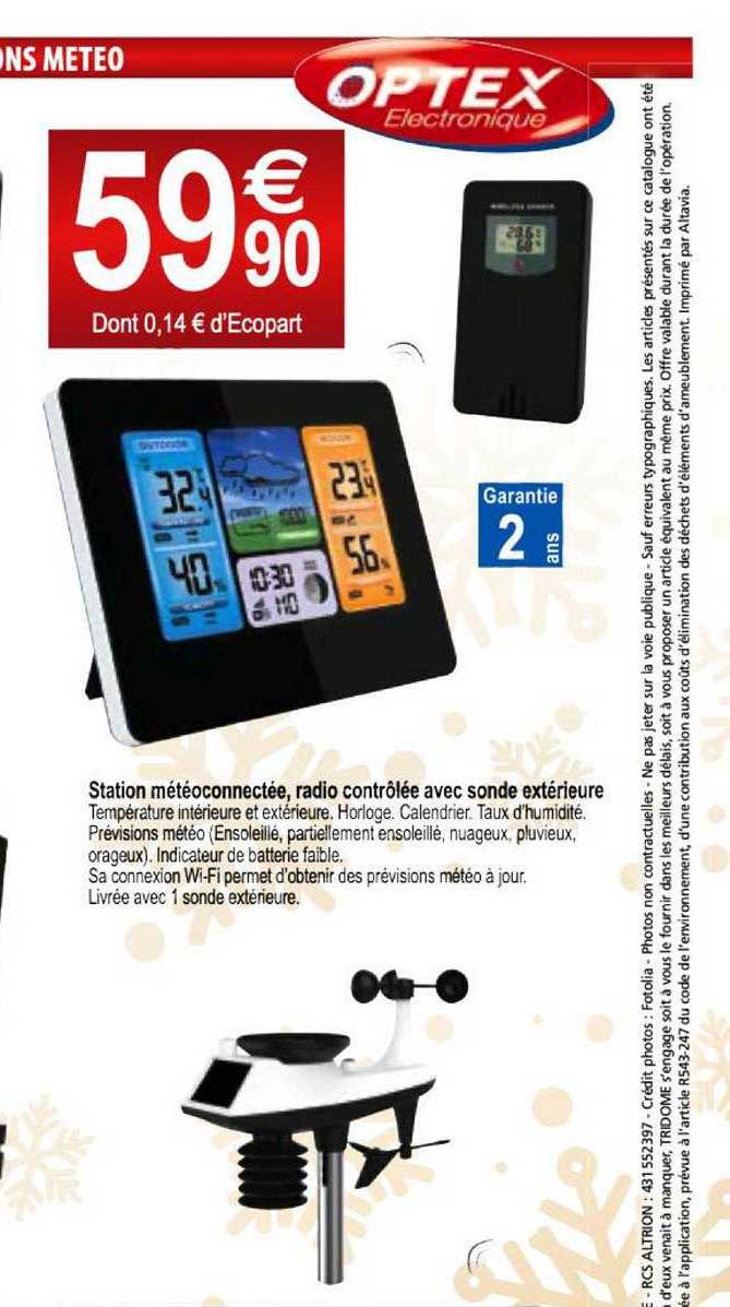 station météoconnectée, radio contrôlée avec sonde extérieure