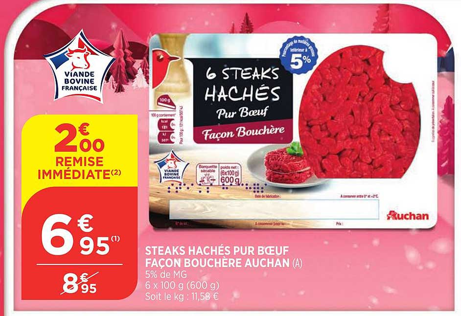 Steaks Hachés Pur Bœuf Façon Bouchère Auchan