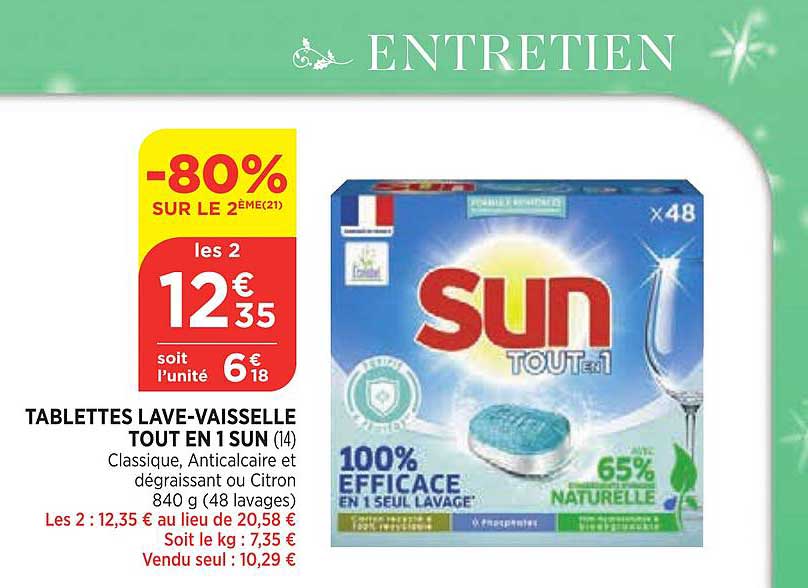 tablettes lave-vaisselle tout en 1 sun