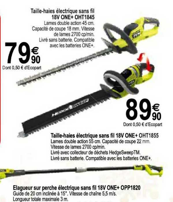 taille-haies électrique sans fil 18v one+ oht 1845, taille haie électrique sans fil 18v one+ oht 1855, élagueur sur perche électrique sans fil 18v one+ opp1820