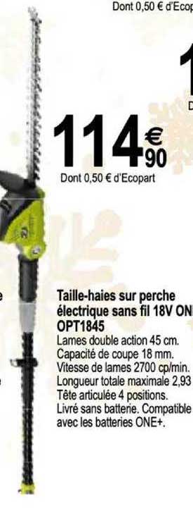 taille-haies sur perche électrique sans fil 18v one+ opt 1845