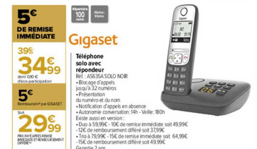 Téléphone Solo Avec Répondeur Gigaset