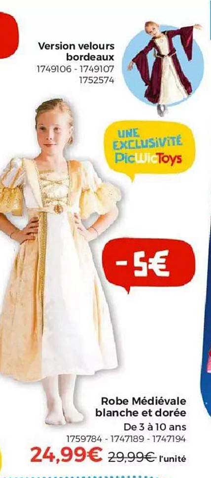 version velours bordeaux robe médiévale blanche et dorée