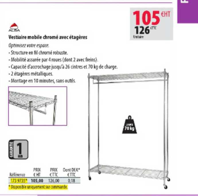 vestiaires mobile chromé avec étagères alba
