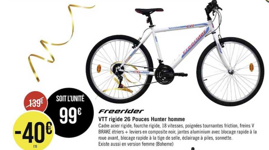 vtt rigide 26 pouces hunter homme freerider