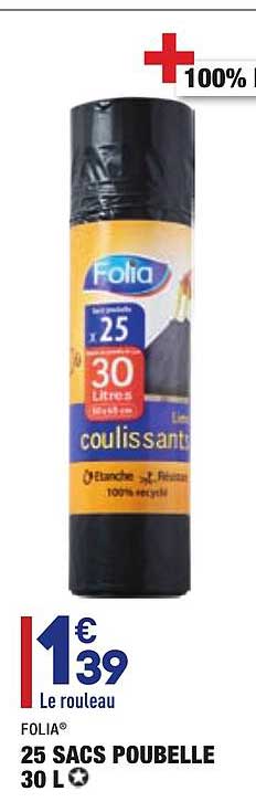 25 Sacs Poubelle 30 L Folia