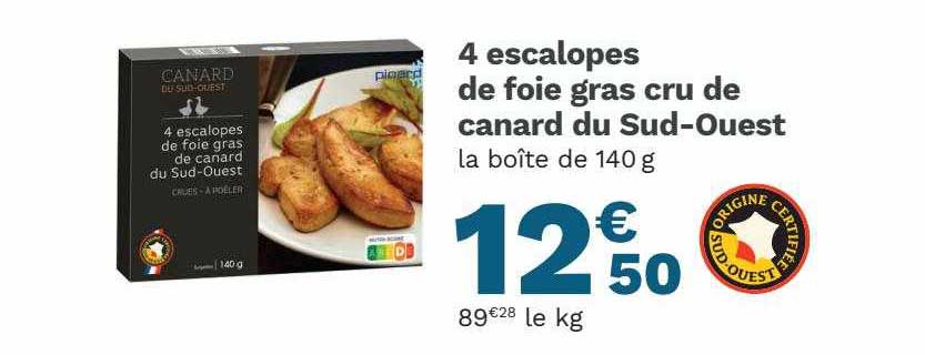 4 escalopes de foie gras cru de canard du sud-ouest